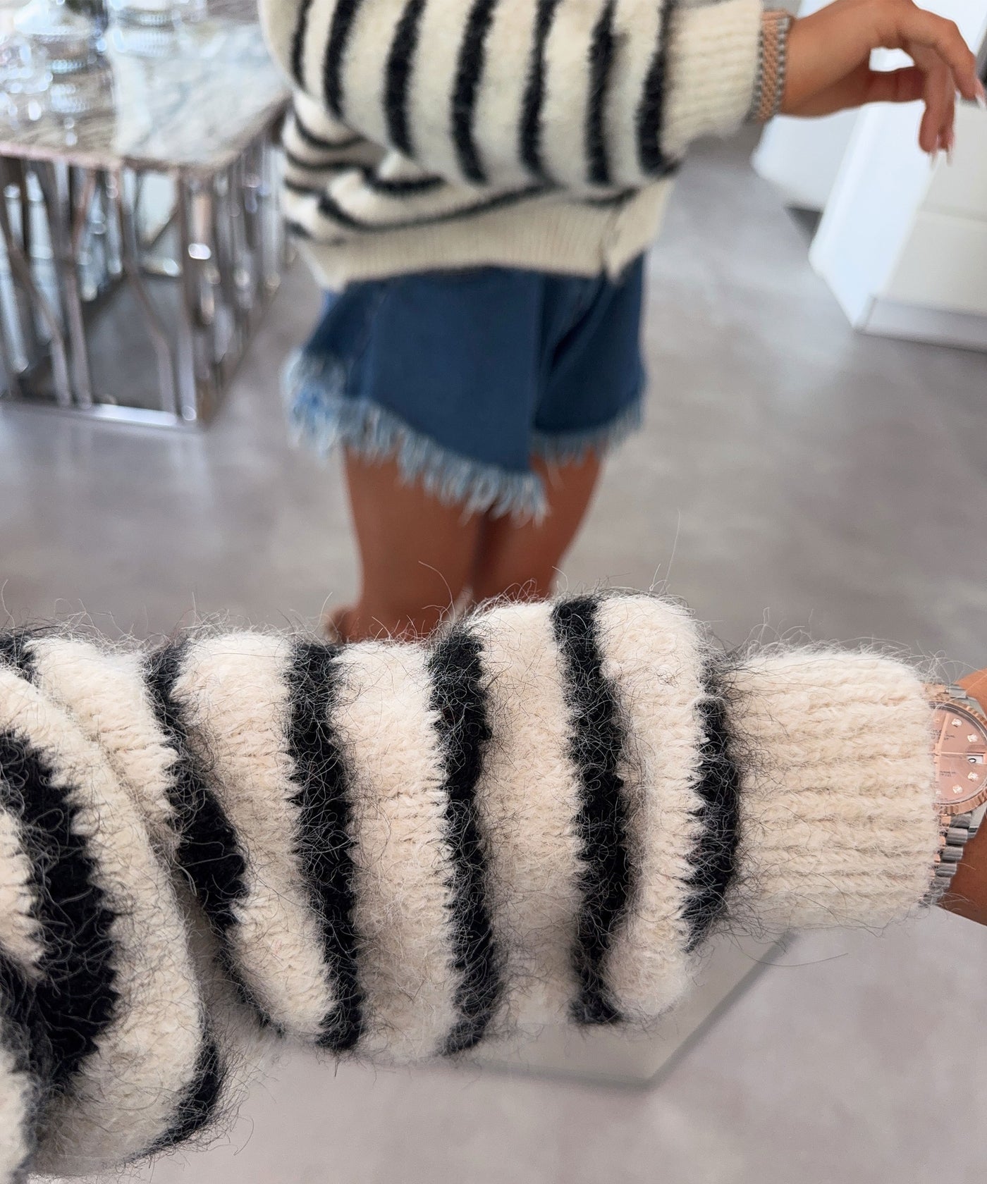 Cardigan Smiley Streifen Beige Schwarz Ladypolitan ♡