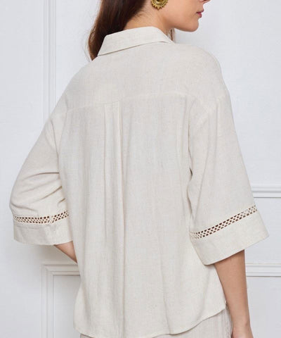 Leinenbluse mit Spitze Beige Ladypolitan ♡