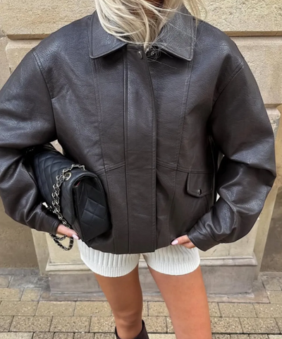 Oversize Lederjacke Hana Braun