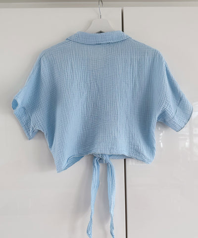 Musselin T-Shirt Knoten Hellblau  Ladypolitan ♡   