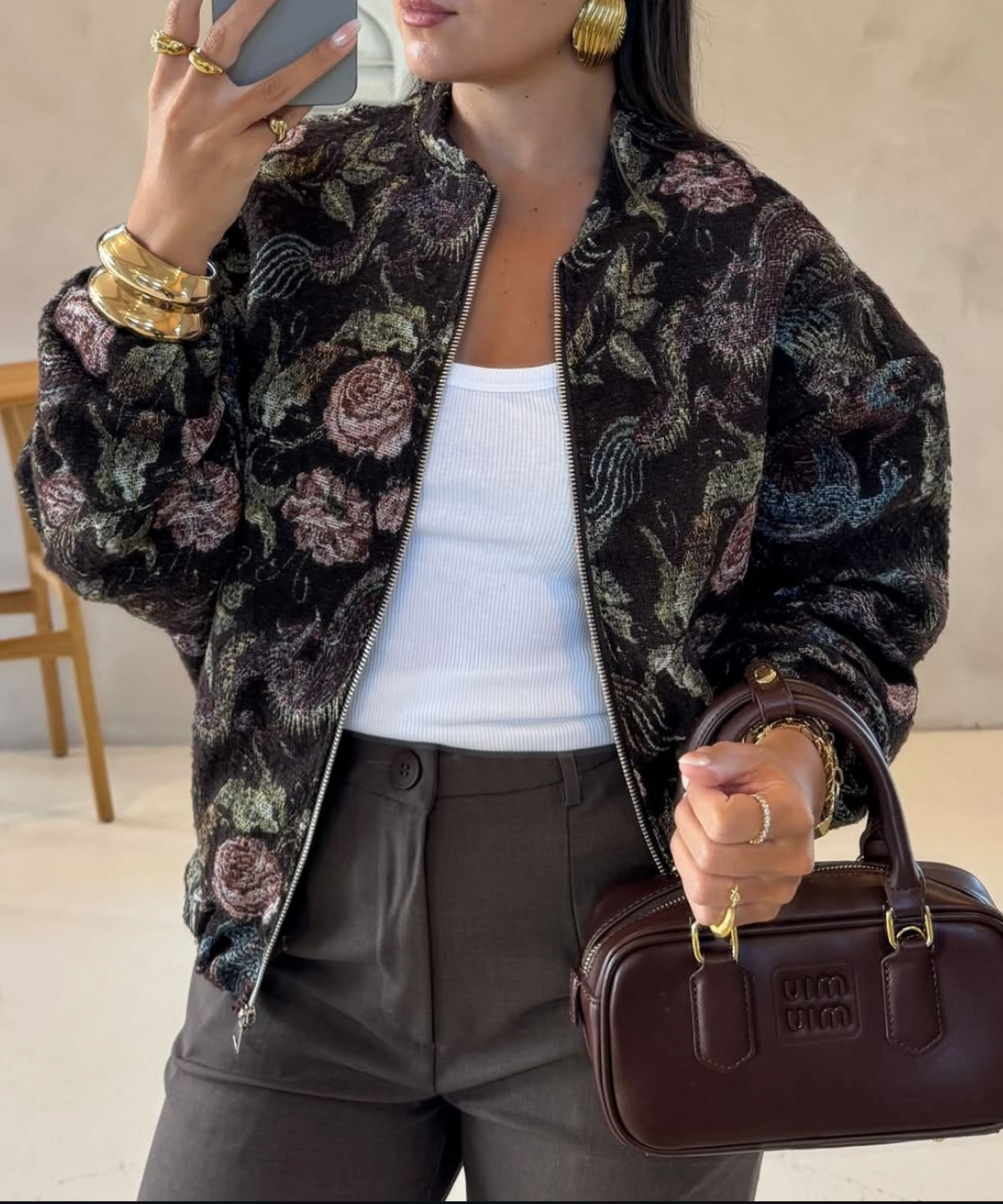Jacke Flower Rose Dunkelbraun