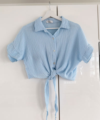 Musselin T-Shirt Knoten Hellblau  Ladypolitan ♡   