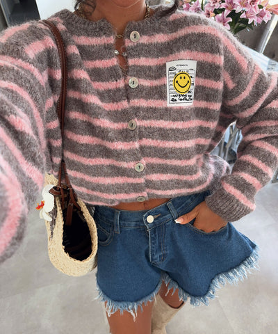 Cardigan Smiley Streifen Rosa Grau Ladypolitan ♡