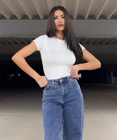 Stretch Straight Leg Jeans Swea Blau Ladypolitan ♡