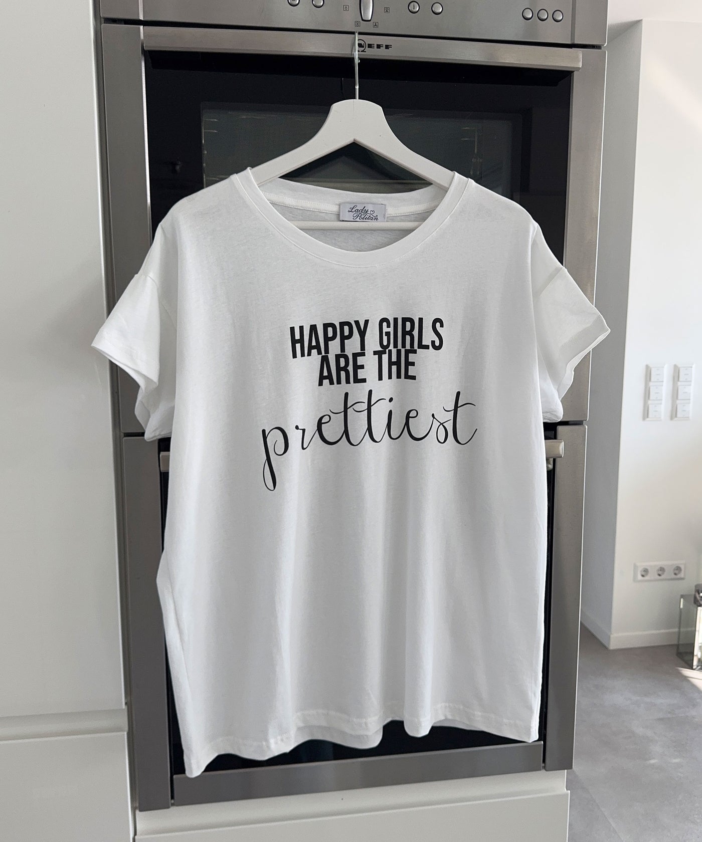 Print Oversize T-Shirt Happy Girls Weiß Ladypolitan ♡