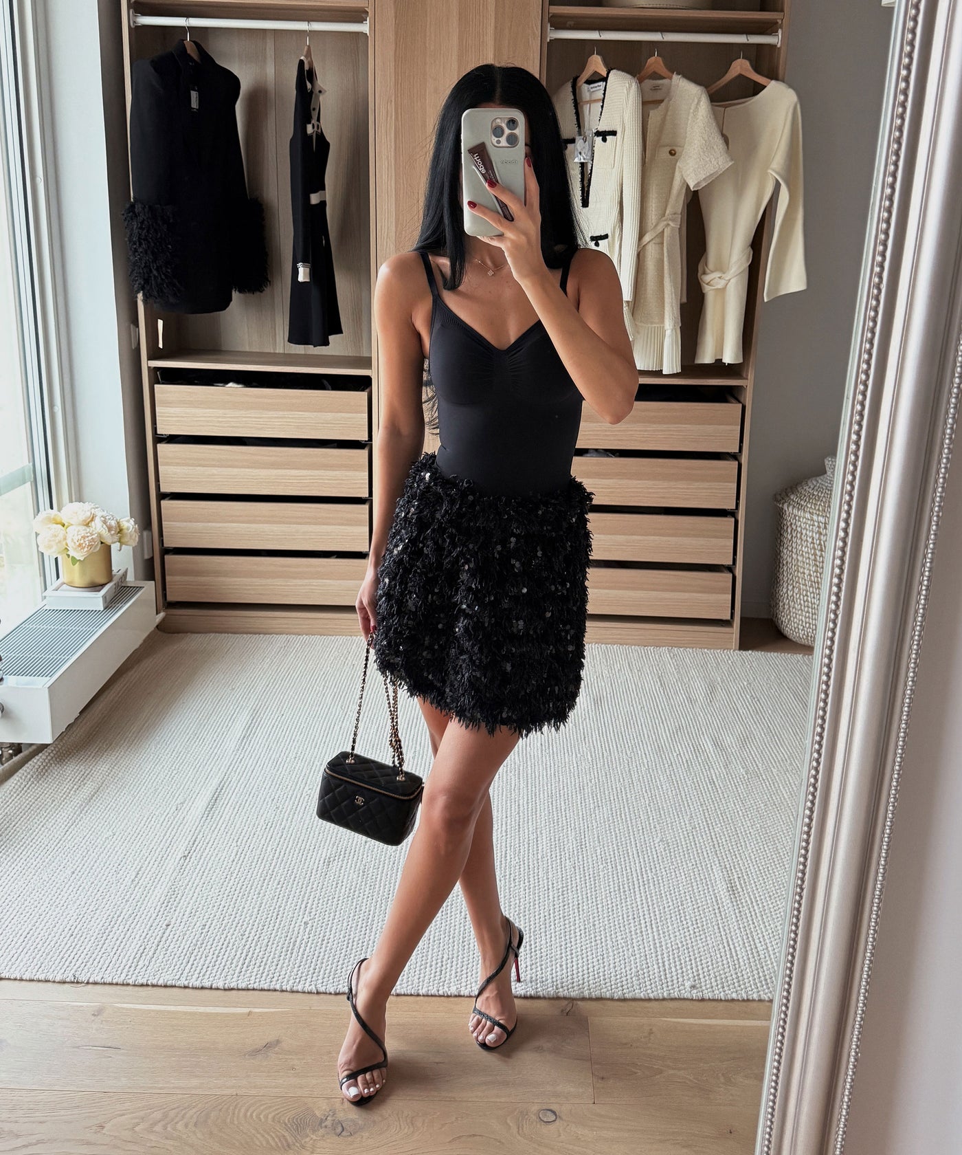 Federlook Rock Cia mit Pailletten Schwarz