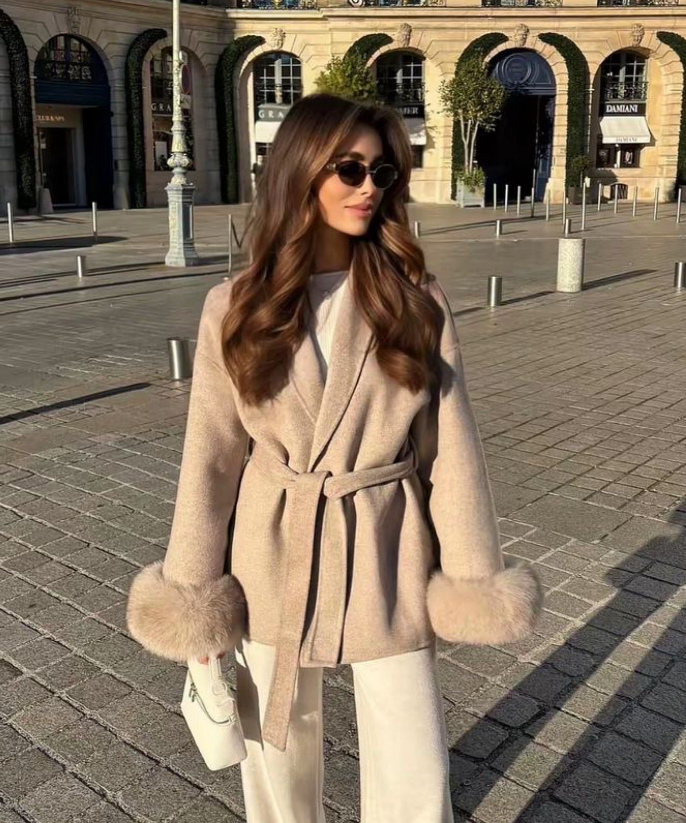 Jacke mit Felldetails Loona Beige