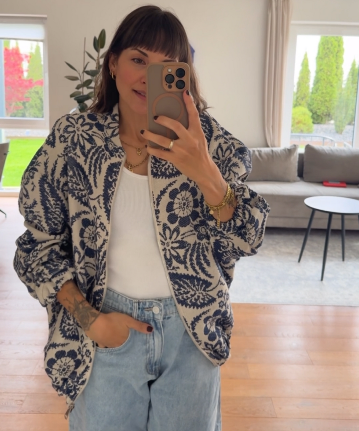 Jacke Flower Dunkelblau