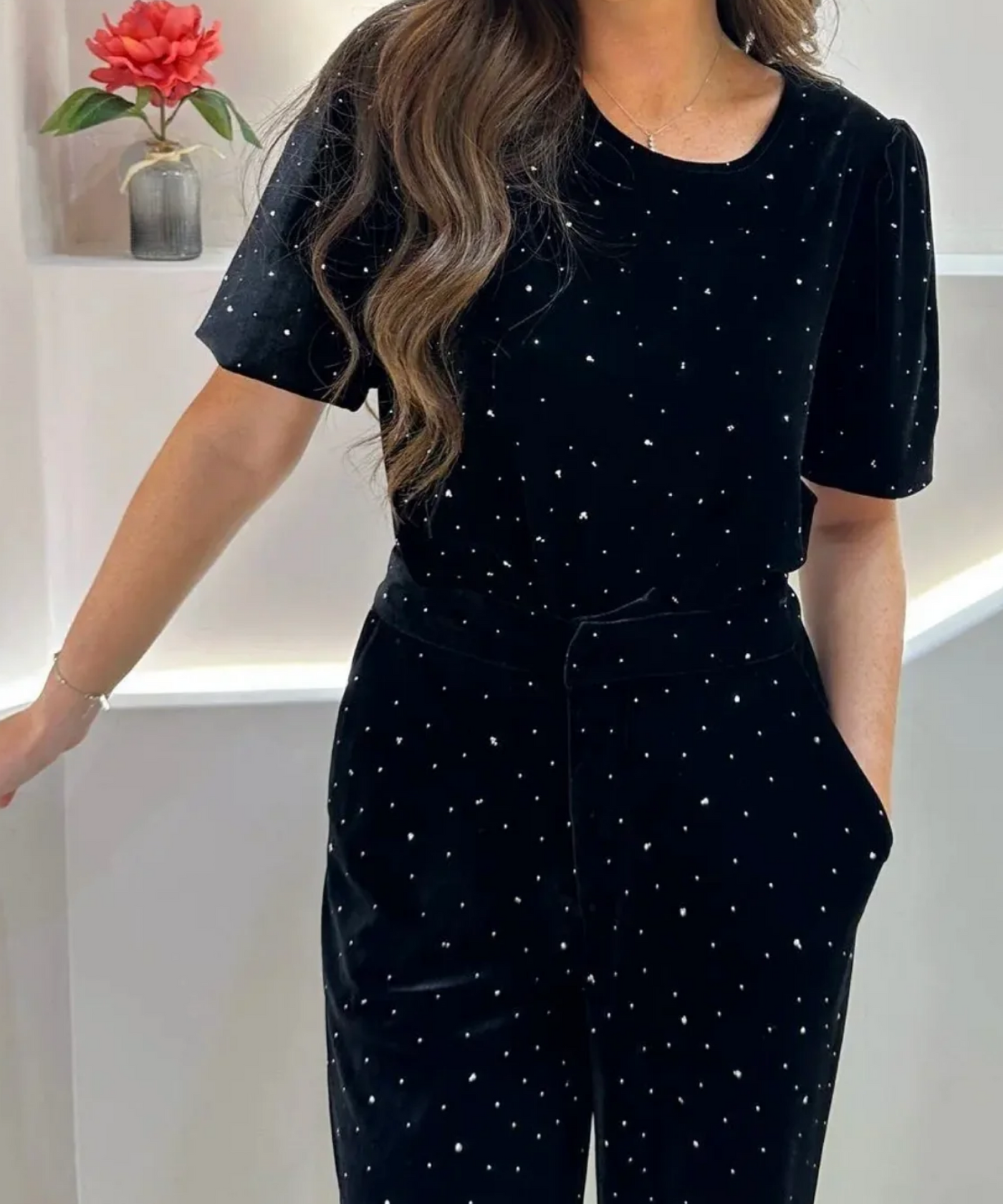 Samt Shirt Ruia mit Strass Schwarz