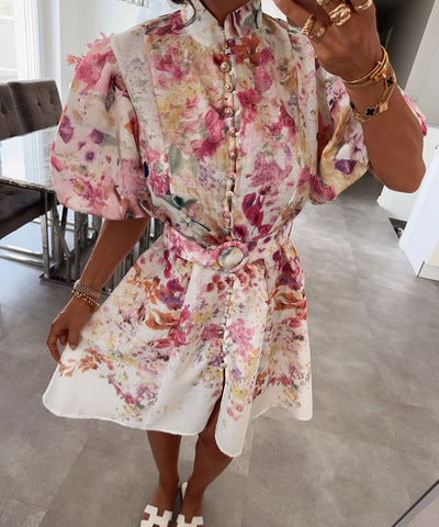 Baumwoll-Leinen-Kleid Serena Fuchsia Ladypolitan ♡