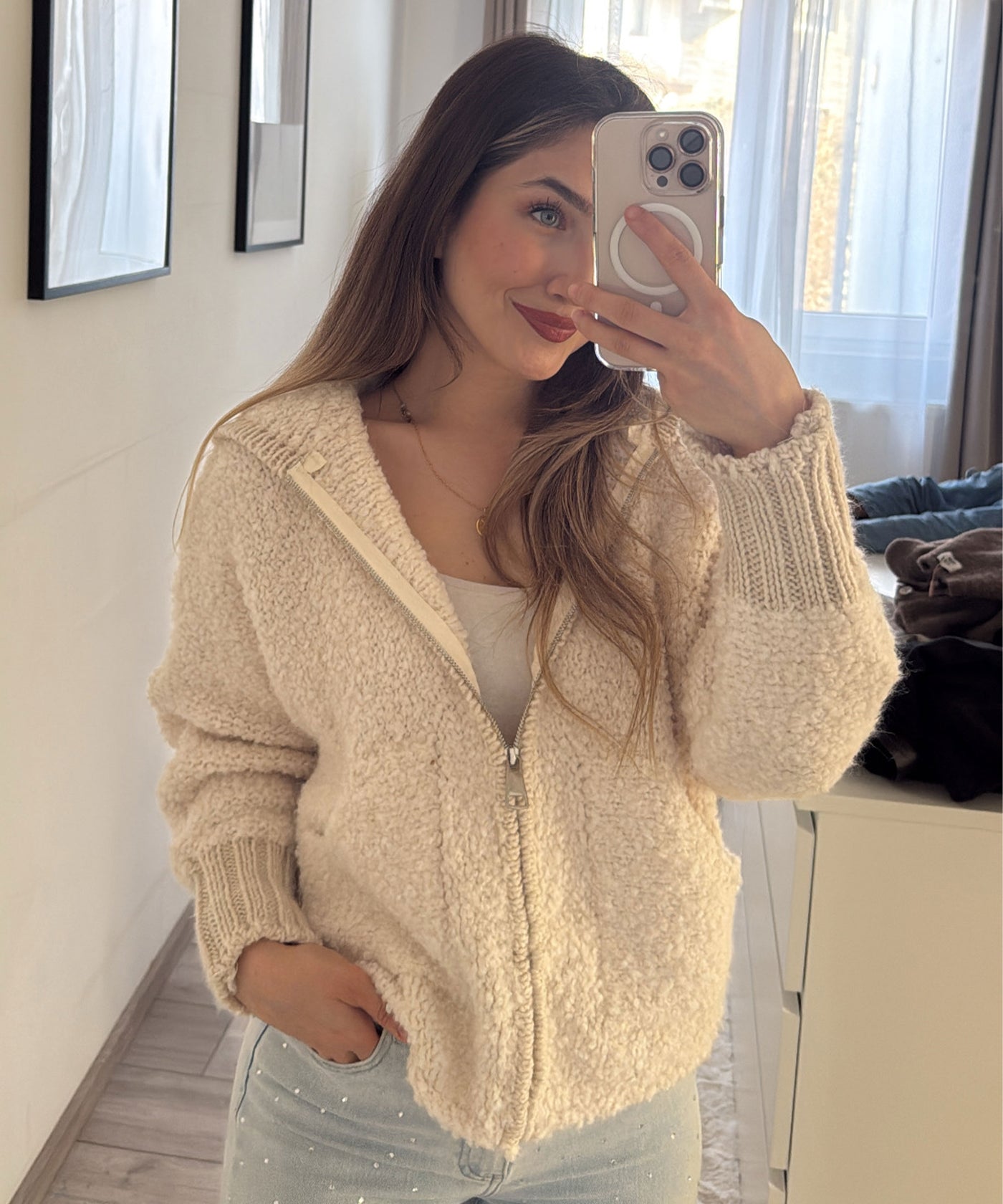 Boucle Zipjacke Zoevya Beige Ladypolitan ♡