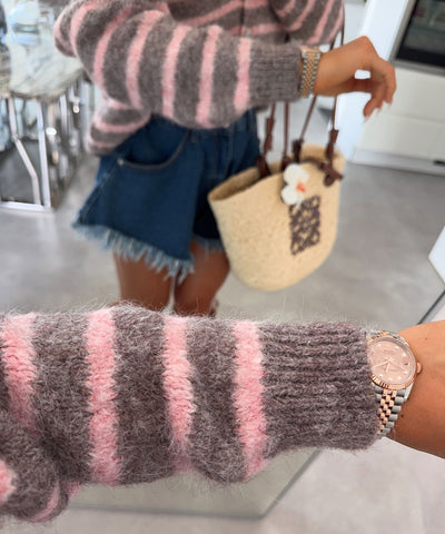 Cardigan Smiley Streifen Rosa Grau Ladypolitan ♡