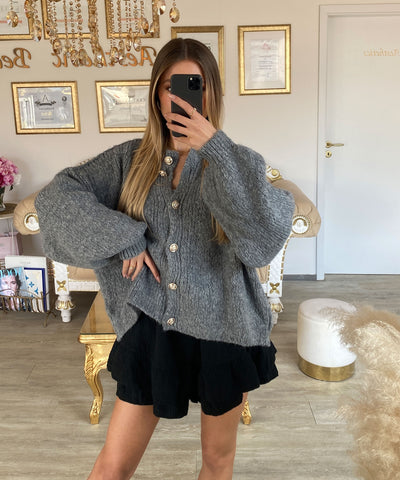 Oversize Strickjacke Jalsien Dunkelgrau Ladypolitan ♡