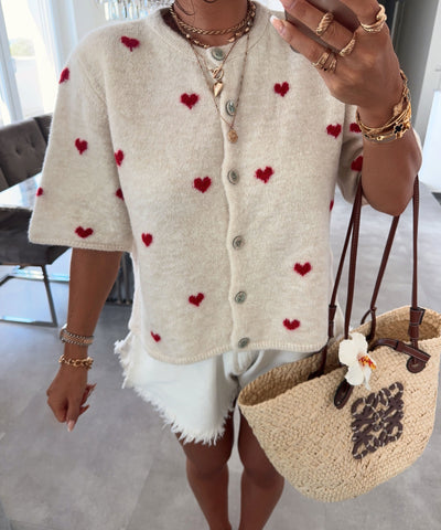 Cardigan Lene mit Herzen Rot Ladypolitan ♡