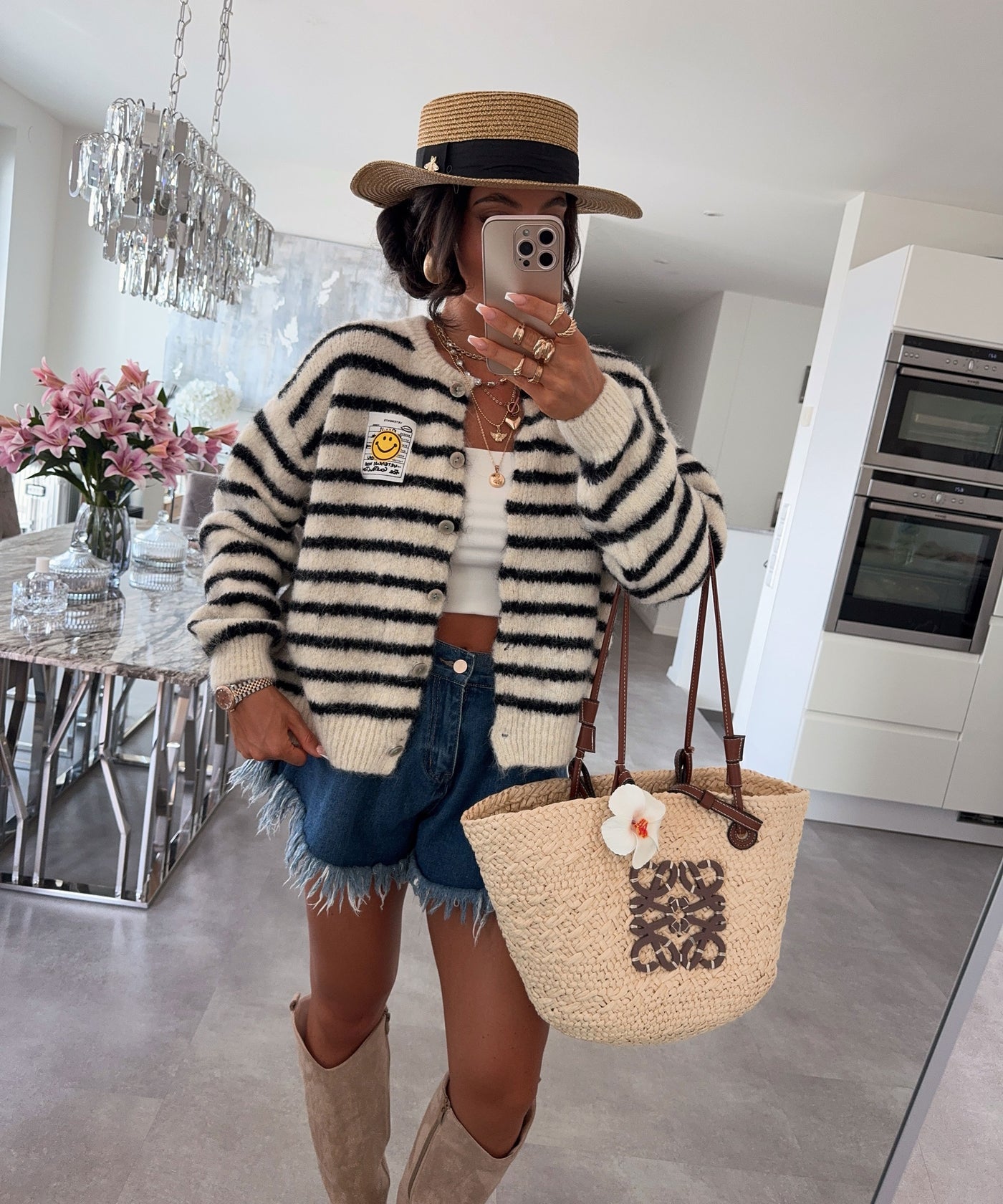 Cardigan Smiley Streifen Beige Schwarz Ladypolitan ♡