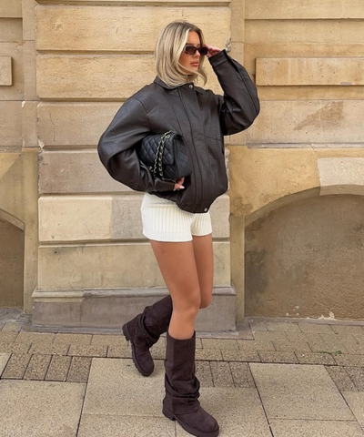 Oversize Lederjacke Hana Braun