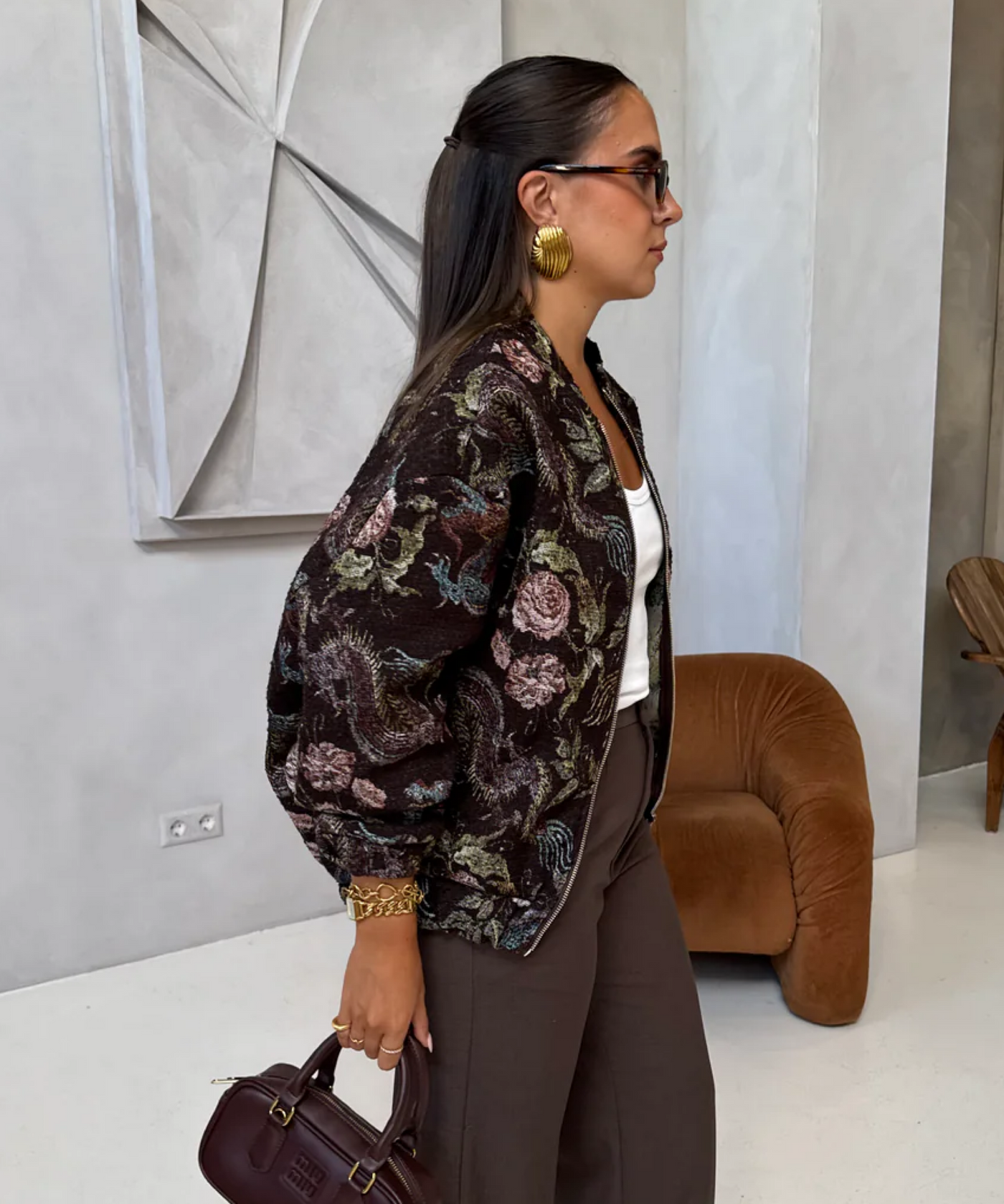 Jacke Flower Rose Dunkelbraun