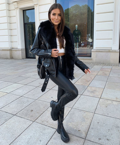 Gefütterte Lederjacke Vida mit Fell Schwarz  Ladypolitan ♡   