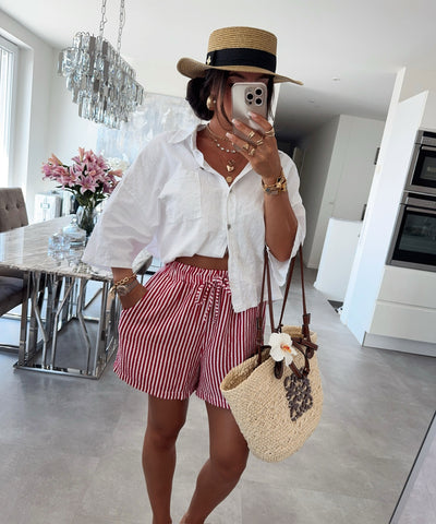 Musselin Shorts Laya Streifen Rot Ladypolitan ♡