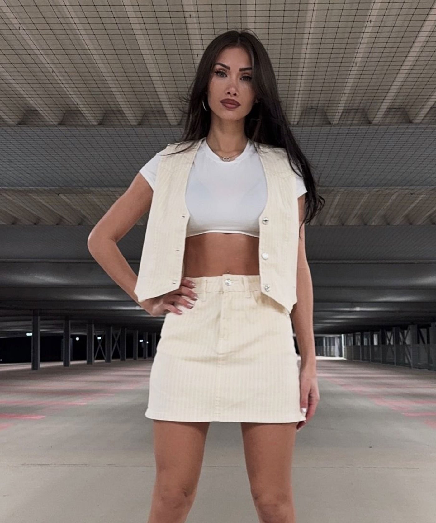 Jeansrock Streifen Laini Creme Ladypolitan ♡