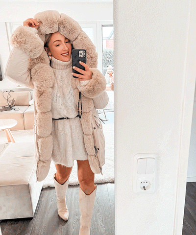 Kunstpelzjacke Glamour Beige  Ladypolitan - Fashion Onlineshop für Damen   
