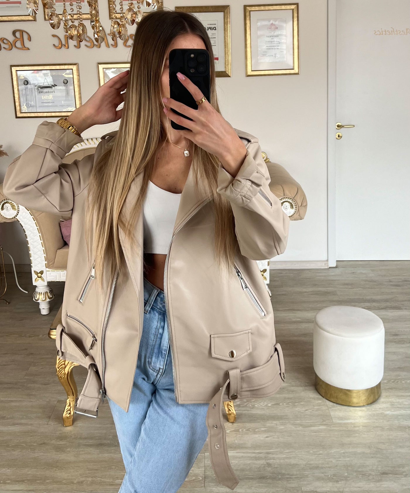 Lederjacke Valea Beige  Ladypolitan ♡   