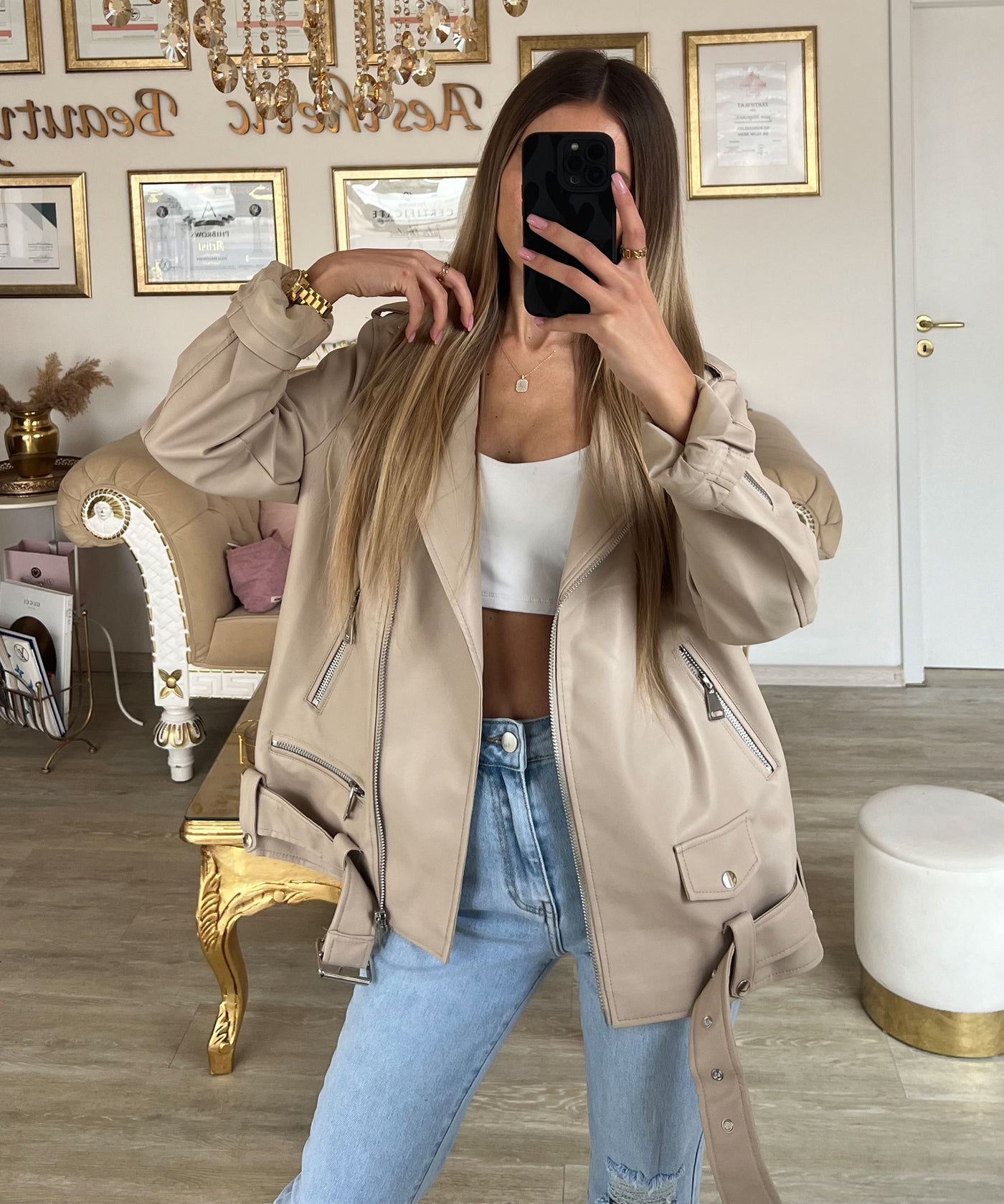 Lederjacke Valea Beige  Ladypolitan ♡   