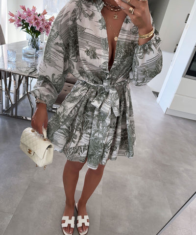 Leinenlook Kleid Chalina Khaki Ladypolitan ♡