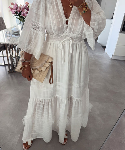 Maxi Baumwollkleid Zeliha Weiß Ladypolitan ♡