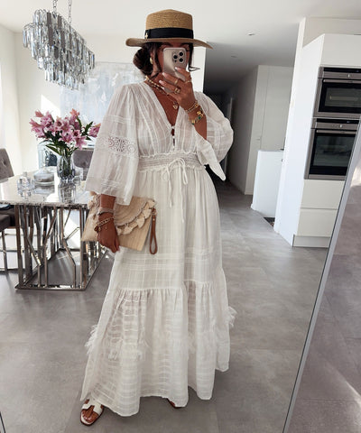 Maxi Baumwollkleid Zeliha Weiß Ladypolitan ♡