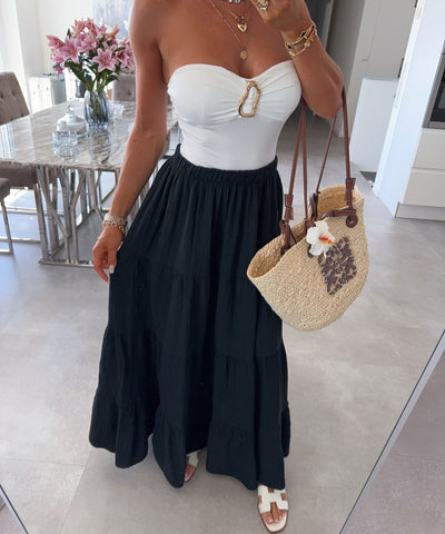 Maxi Musselin Rock Sira Schwarz Ladypolitan ♡
