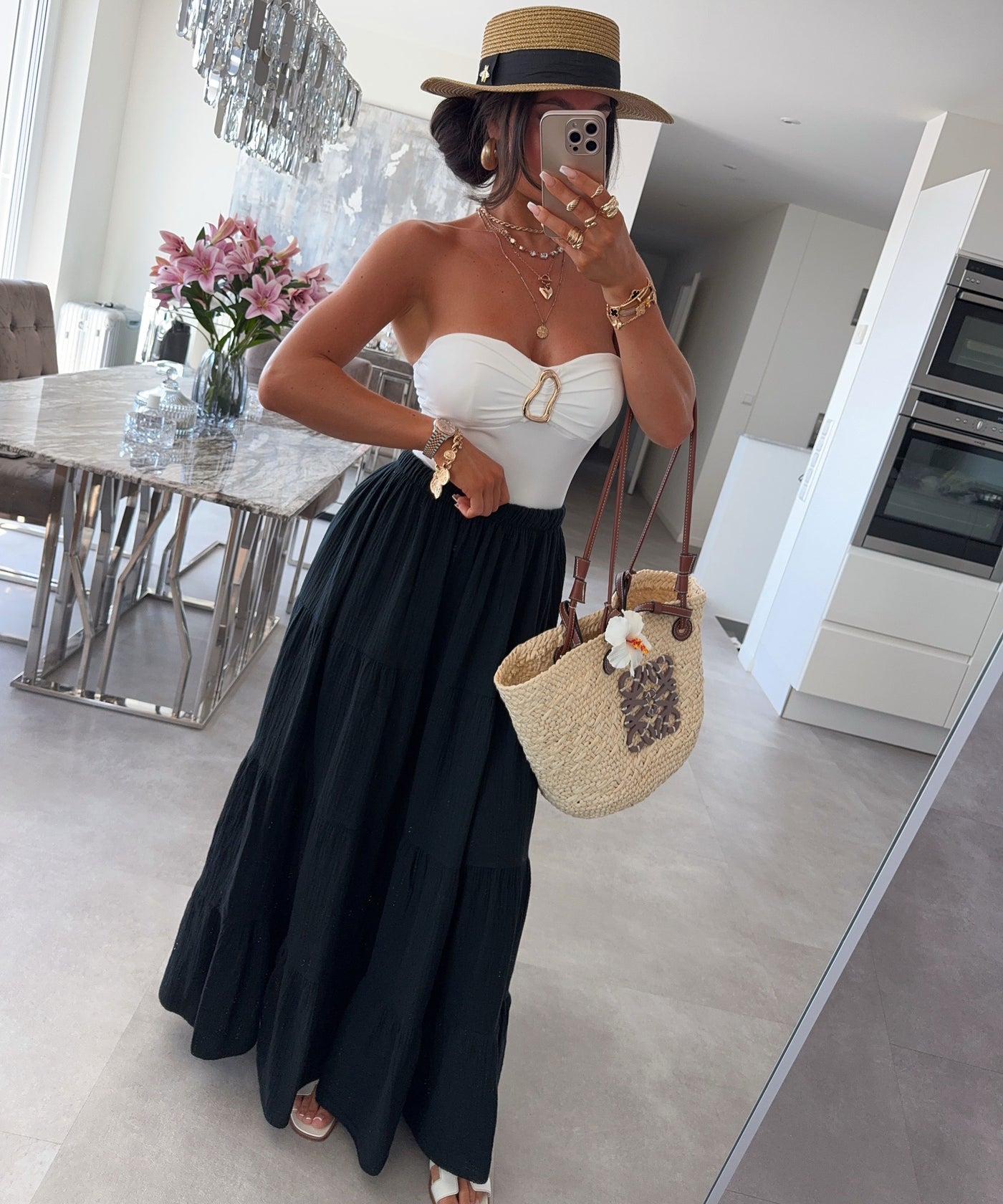 Maxi Musselin Rock Sira Schwarz Ladypolitan ♡