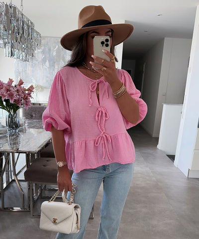 Musselin Bluse Elora Hellpink  Ladypolitan ♡   