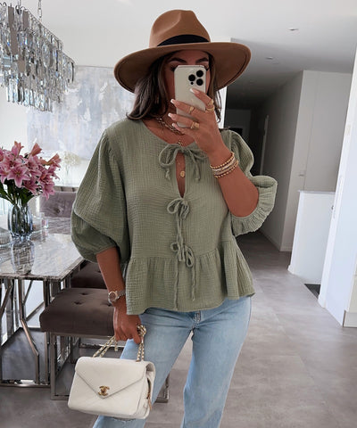 Musselin Bluse Elora Khaki  Ladypolitan ♡   