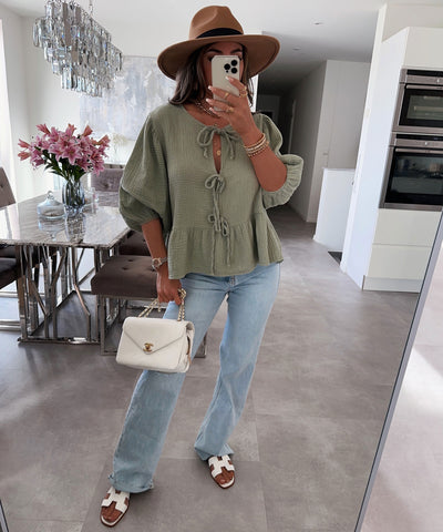 Musselin Bluse Elora Khaki  Ladypolitan ♡   