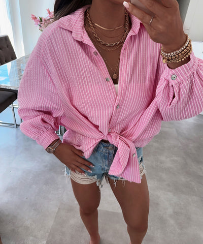 Musselin Bluse Felixa Streifen Hellpink Ladypolitan ♡