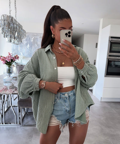 Musselin Bluse Felixa Streifen Khaki Ladypolitan ♡