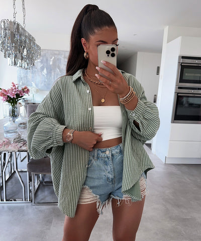 Musselin Bluse Felixa Streifen Khaki Ladypolitan ♡