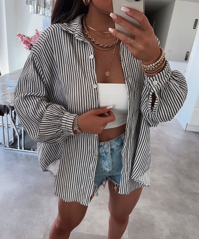 Musselin Bluse Felixa Streifen Weiß Ladypolitan ♡