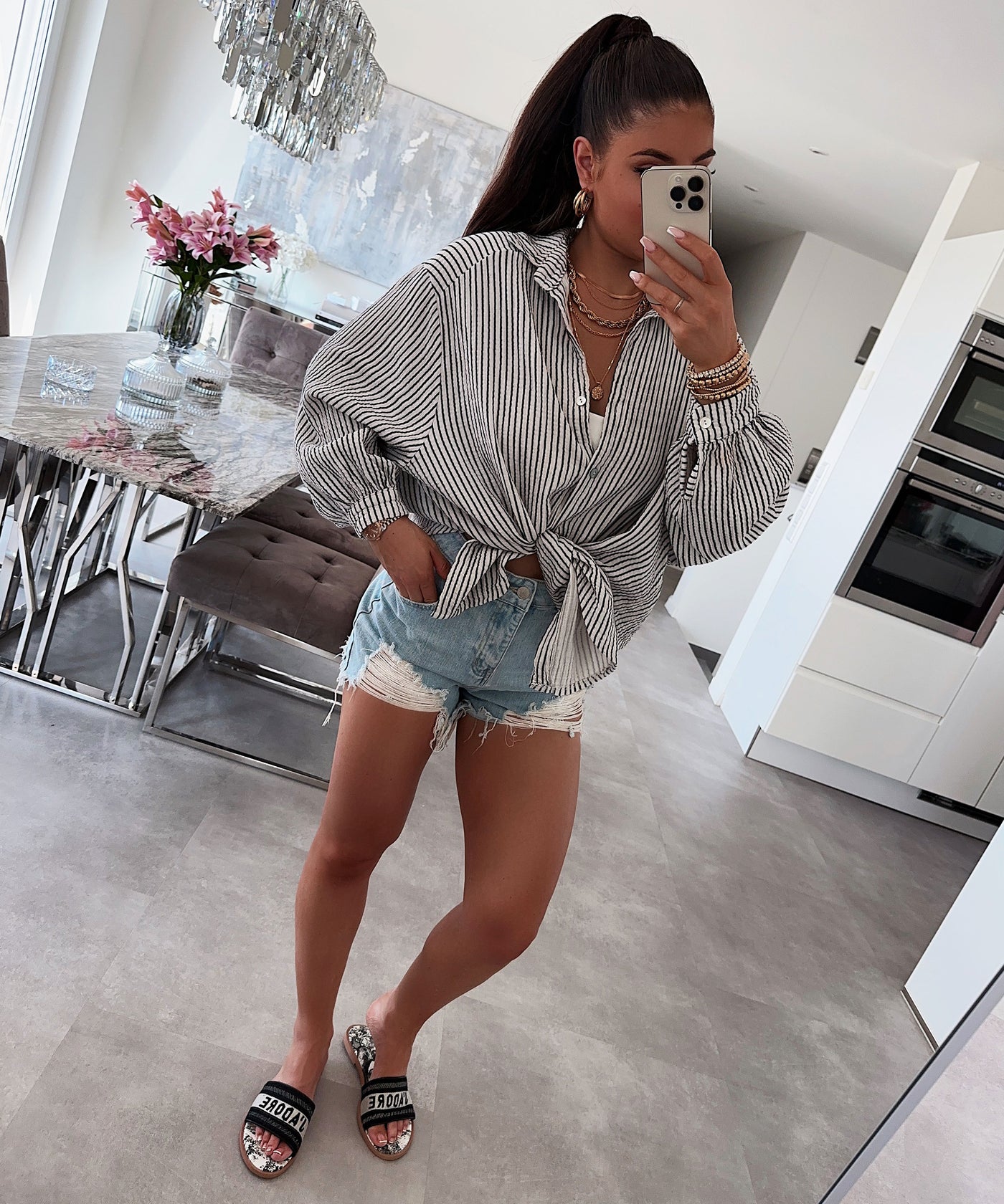 Musselin Bluse Felixa Streifen Weiß Ladypolitan ♡