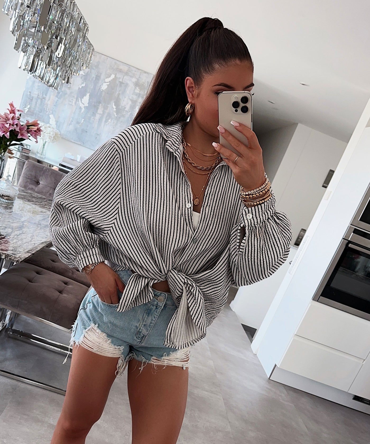 Musselin Bluse Felixa Streifen Weiß Ladypolitan ♡