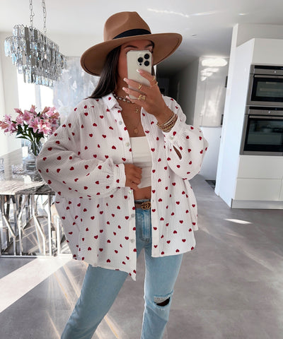 Musselin Bluse Herz Rot  Ladypolitan ♡   