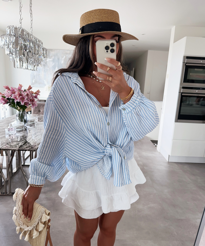 Musselin Bluse Laya Streifen Hellblau Ladypolitan ♡