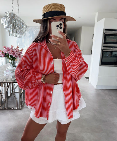 Musselin Bluse Laya Streifen Orange Rosa Ladypolitan ♡