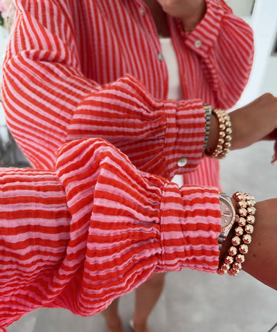 Musselin Bluse Laya Streifen Orange Rosa Ladypolitan ♡