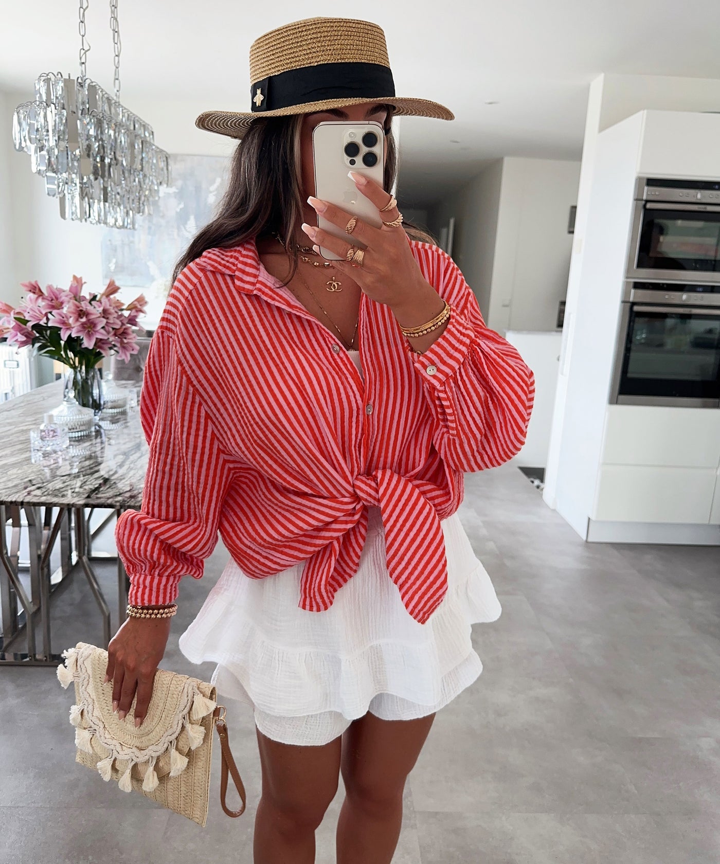 Musselin Bluse Laya Streifen Orange Rosa Ladypolitan ♡