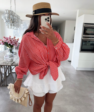Musselin Bluse Laya Streifen Orange Rosa Ladypolitan ♡