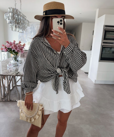 Musselin Bluse Laya Streifen Schwarz Ladypolitan ♡
