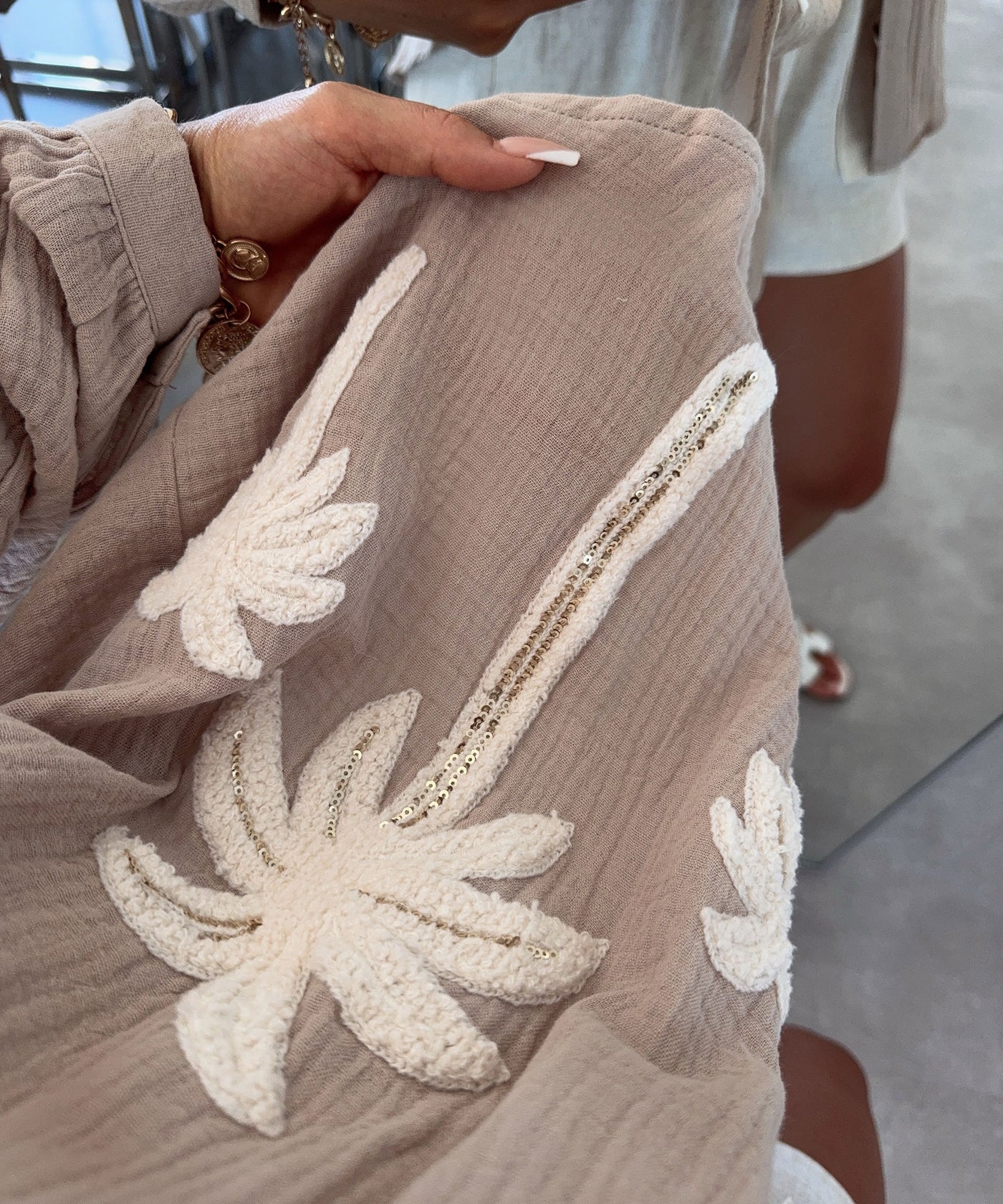 Musselin Bluse Palme Lune Beige Ladypolitan ♡