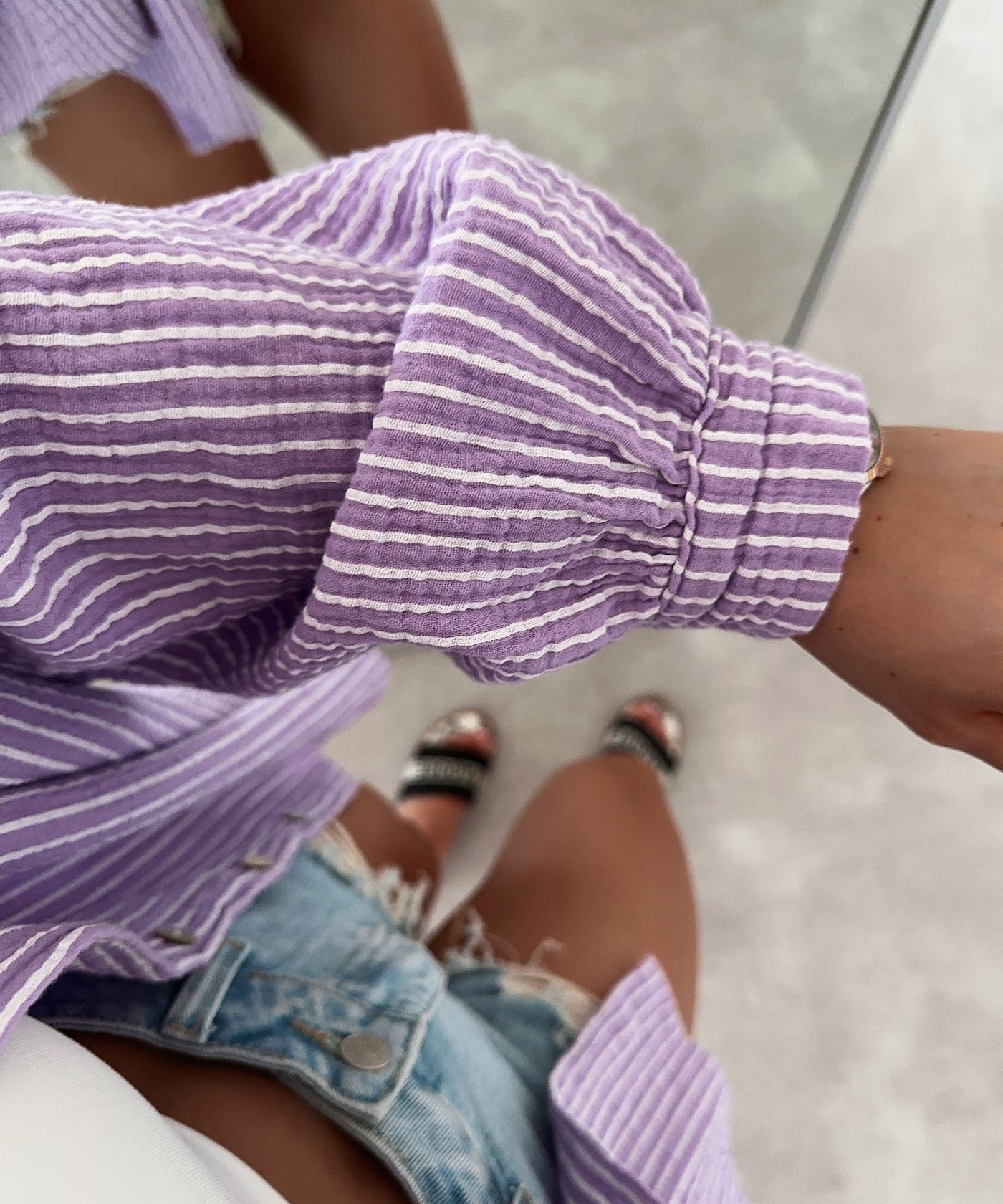Musselin Bluse Streifen Laya Lila Ladypolitan ♡